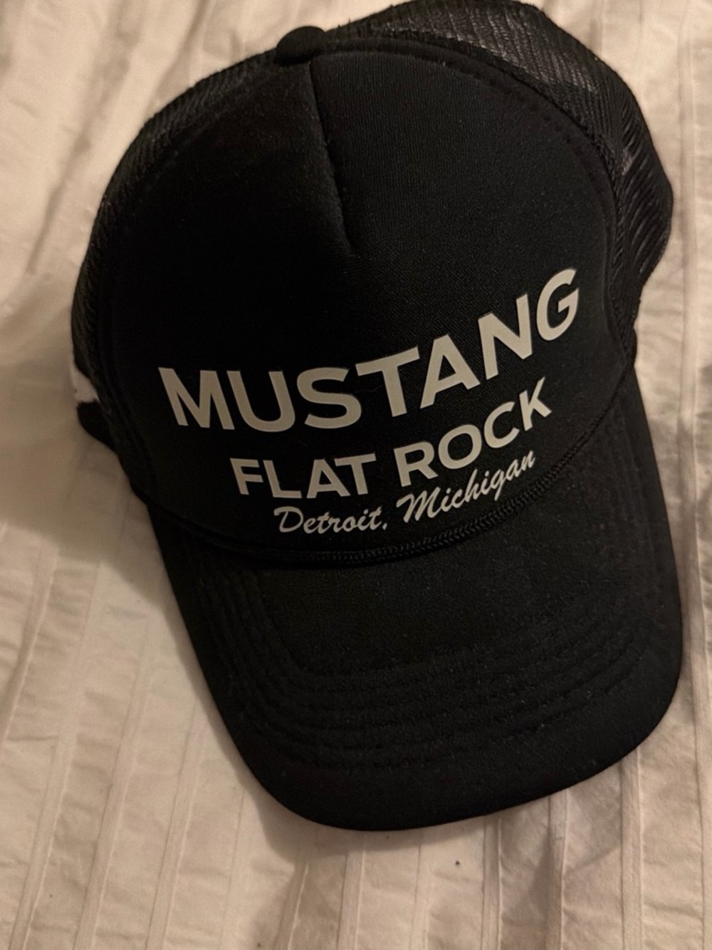 MUSTANG Flat Rock Detroit Michigan Black Trucker Hat